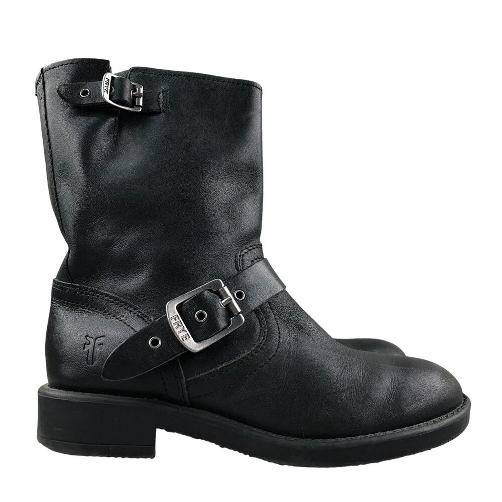 Frye Boys EU 34 (US 3) Engineer Black Leather Closed Toe Dual Buckle Moto Boots